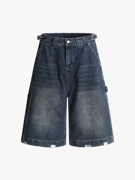 Washed Distressed Pocket Embroidered Shorts 