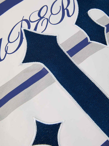 Supermade Color-Blocked Polo Collar Embroidered Print Long-Sleeved Jersey 