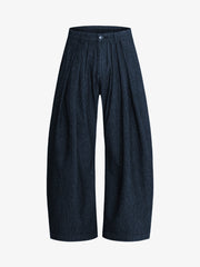 Vintage Pinstripe Pleated Wide-Leg Barrel Pants; Dark Blue / S, Dark Blue / M, Dark Blue / L, Dark Blue / XL, Dark Blue / 2XL