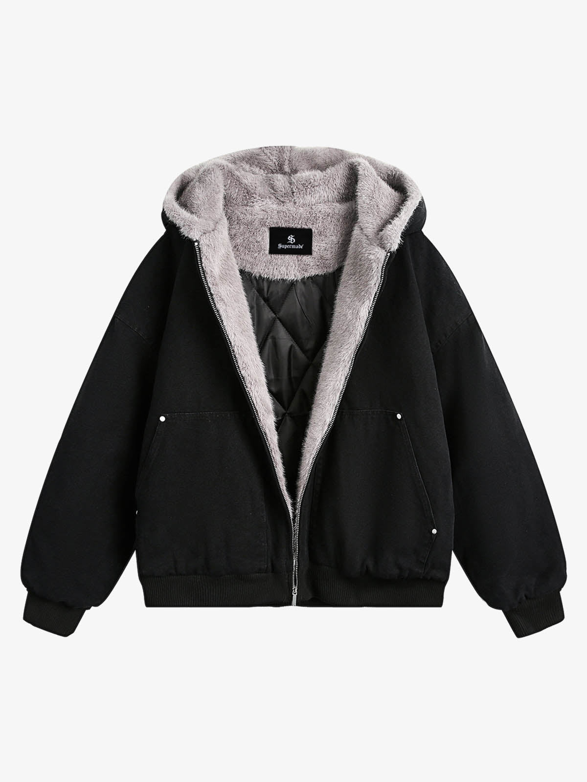 Thesupermade Fur Hooded Zip Up Quilted Jacket 2510