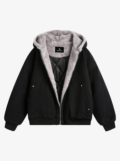 Thesupermade Fur Hooded Zip Up Quilted Jacket - 2510 