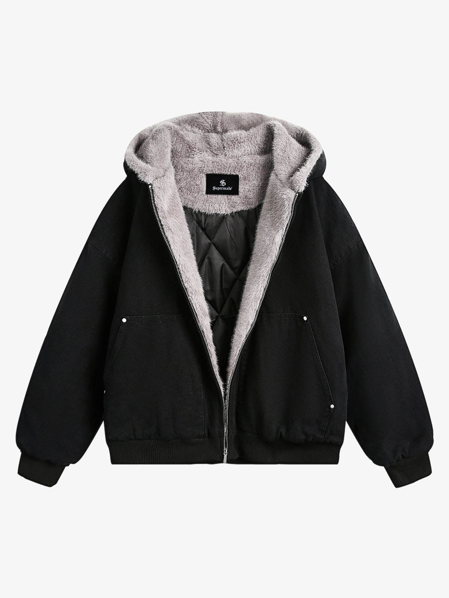 Thesupermade Fur Hooded Zip Up Quilted Jacket - 2510 