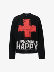 Street Cross Lettering Print Long-Sleeved T-Shirt - 2608 
