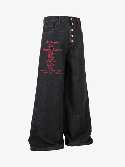 Thesupermade Contrast Thread Cross Letter Embroidered Jeans 