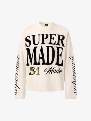 Retro Letter Print Waffle Simplicity Long-Sleeved T-Shirt 