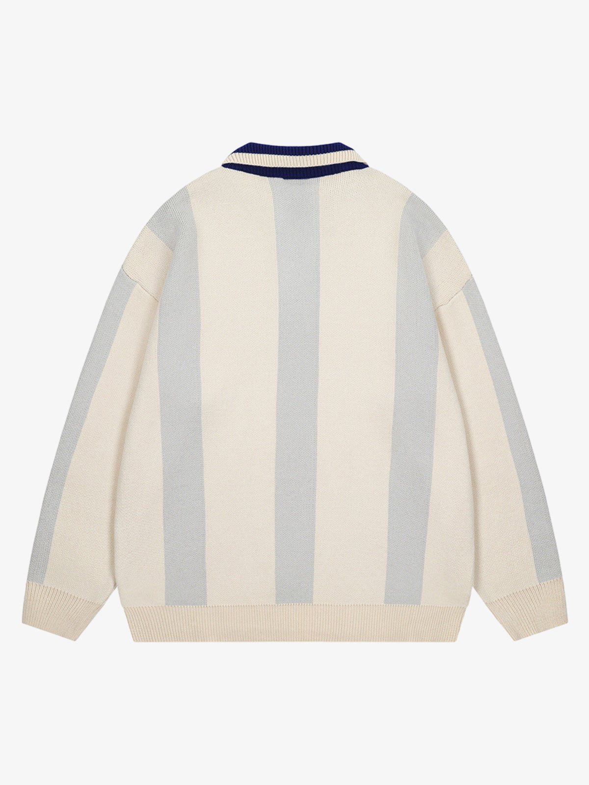 Vertical Striped Colorblock Lapel Sweater 