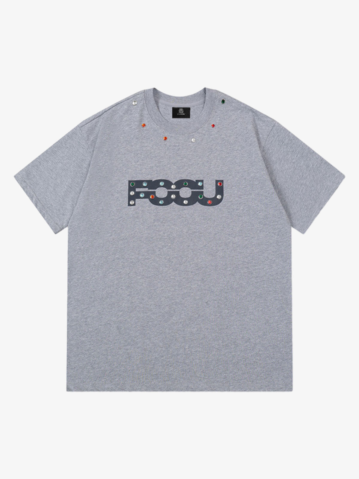 Colored Diamond Beaded Letter Print Short-sleeved T-shirt 