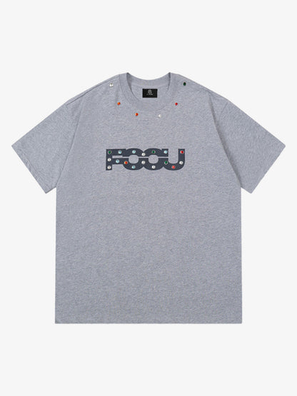 Colored Diamond Beaded Letter Print Short-sleeved T-shirt 