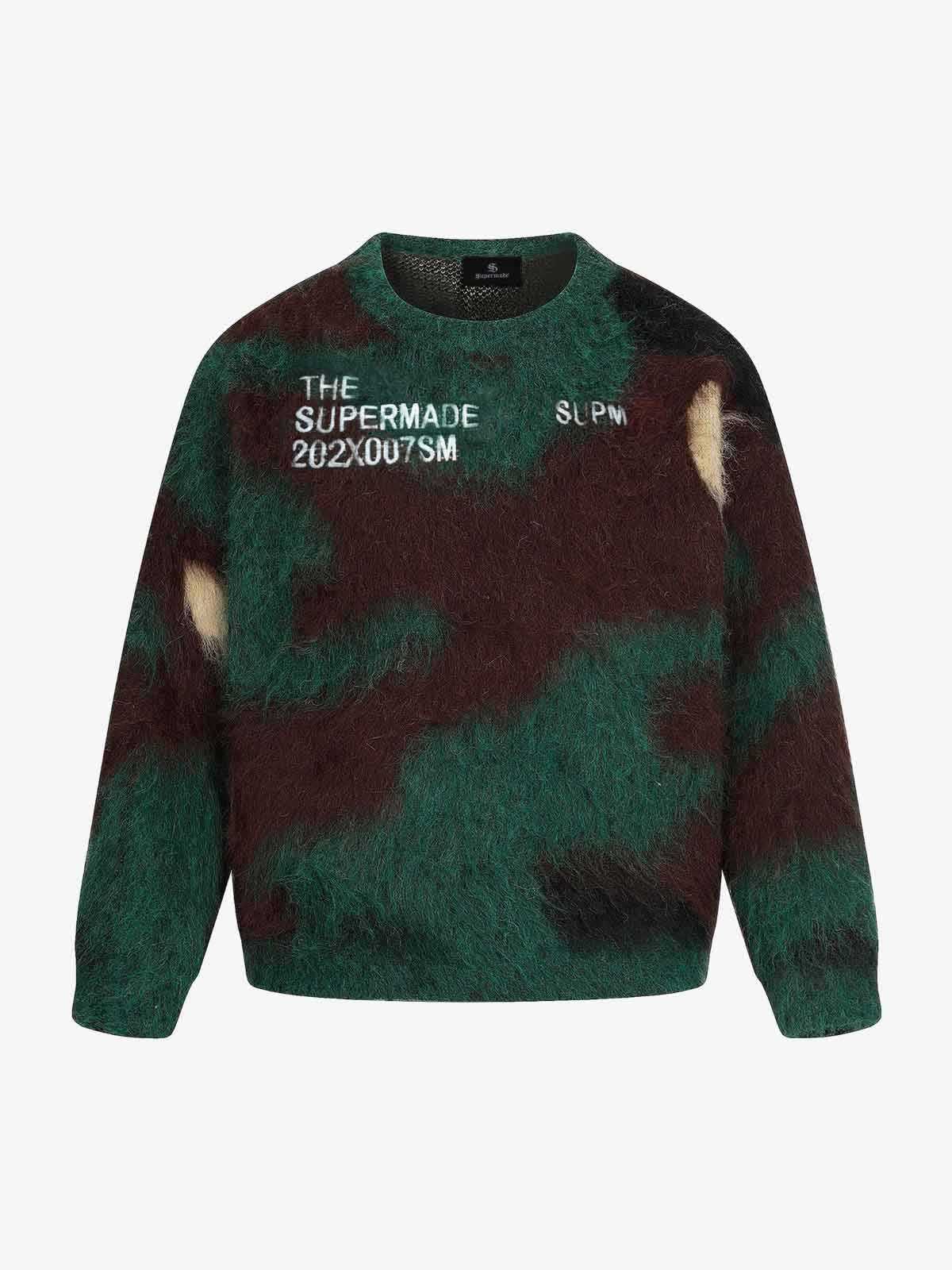 Embroidered Camouflage Shaggy Knitted Sweater 