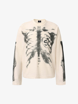 Skeleton Graphic Waffle Sweatshirt – Spooky Halloween Vibes - 2495 