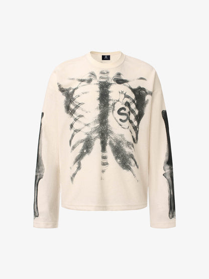 Skeleton Graphic Waffle Sweatshirt – Spooky Halloween Vibes - 2495 