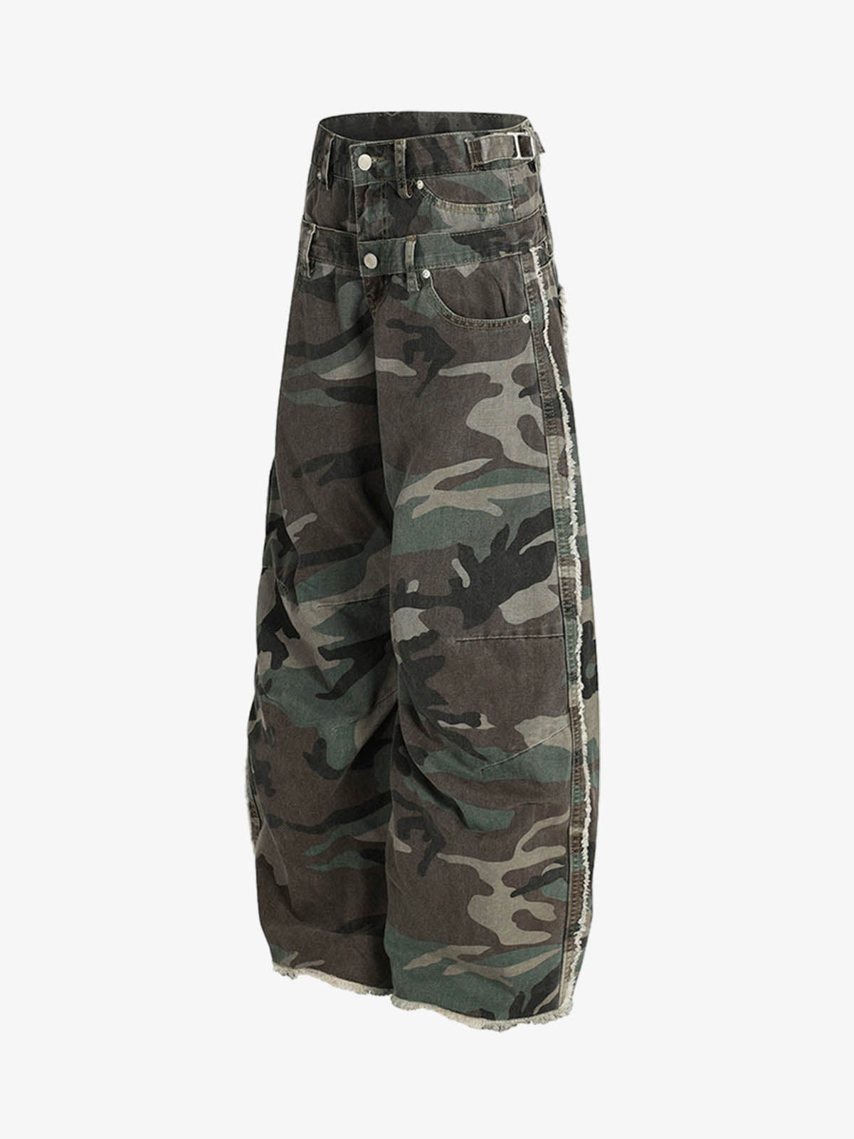 Retro Double Waist Camouflage Barrel Pants 