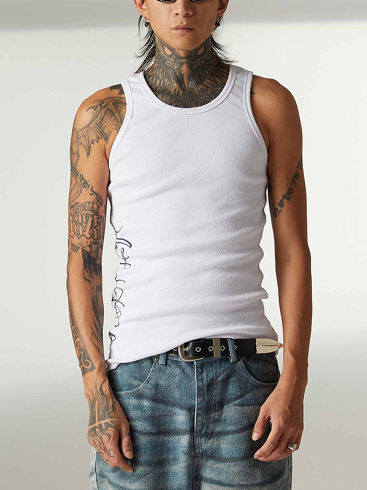 Street Ribbed Slim Fit Printed Vest 
