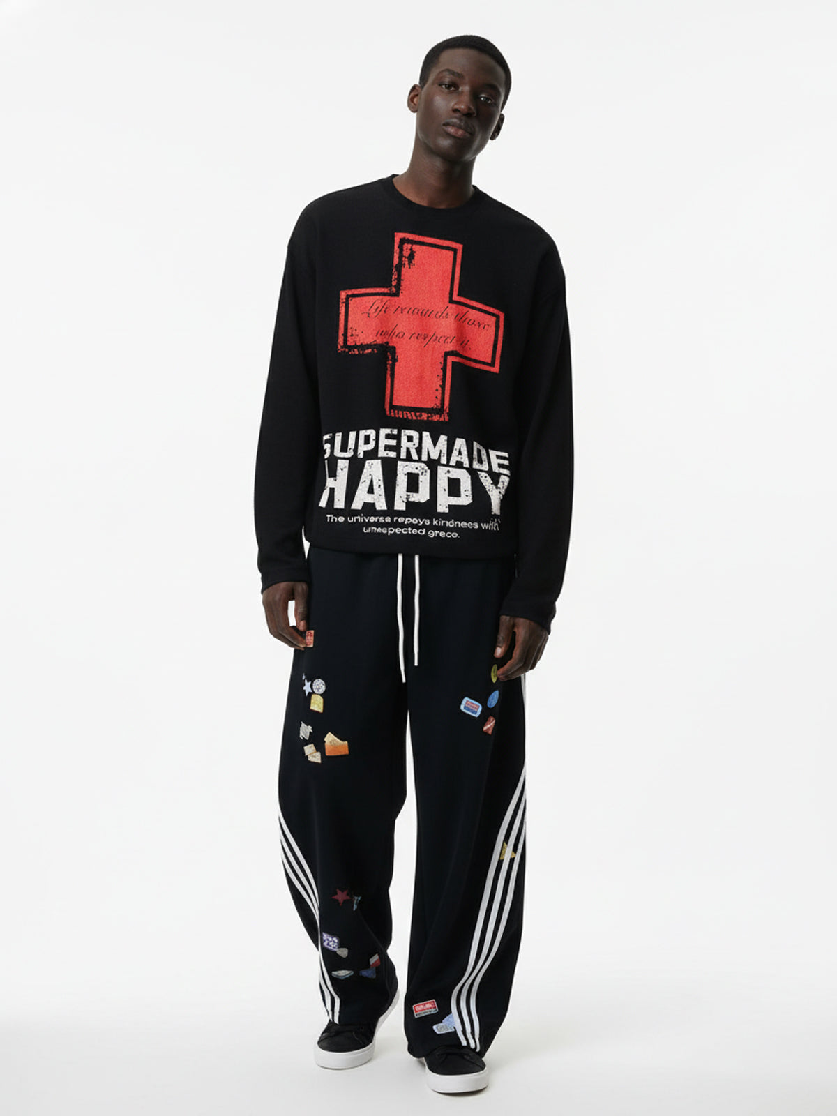 Street Cross Lettering Print Long-Sleeved T-Shirt - 2608 
