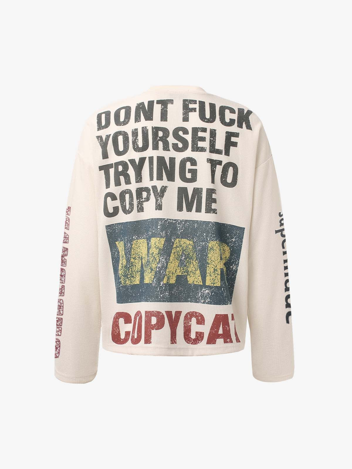 Waffle Knit Graphic Print Crewneck Sweatshirt - 2496 