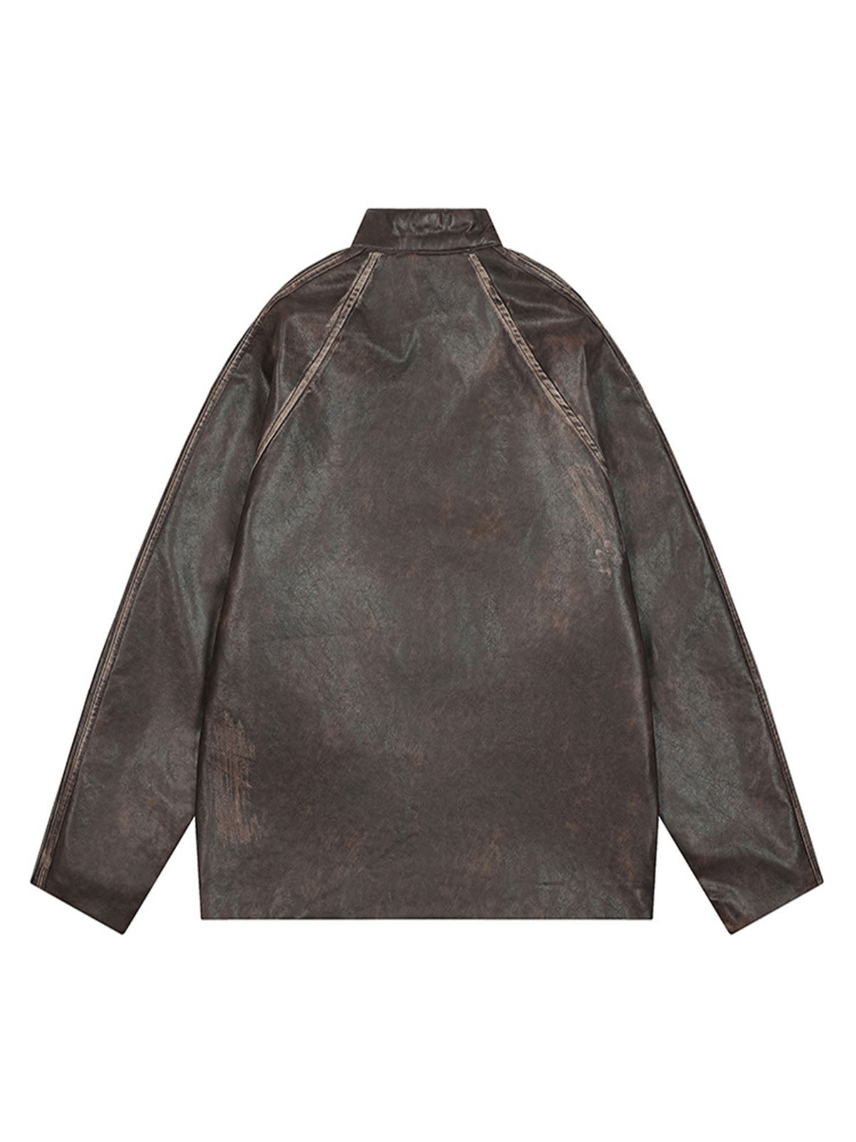 Thesupermade Distressed Letter Embroidery Motorcycle PU Leather Jacket