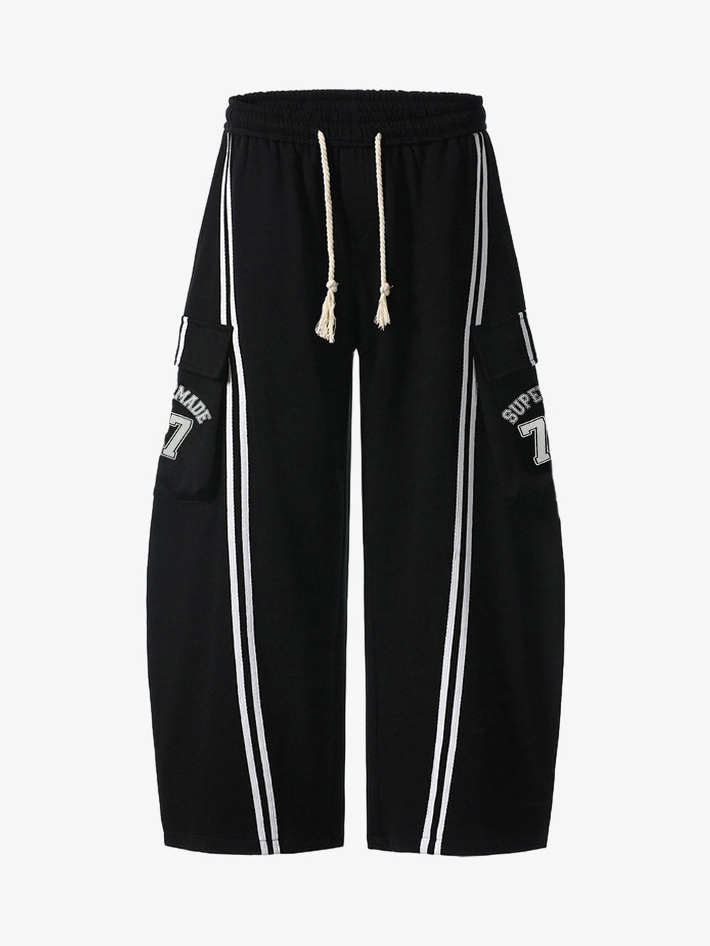Cotton Web Stitching Letter Print Drawstring Barrel Pants 