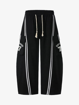 Cotton Web Stitching Letter Print Drawstring Barrel Pants 