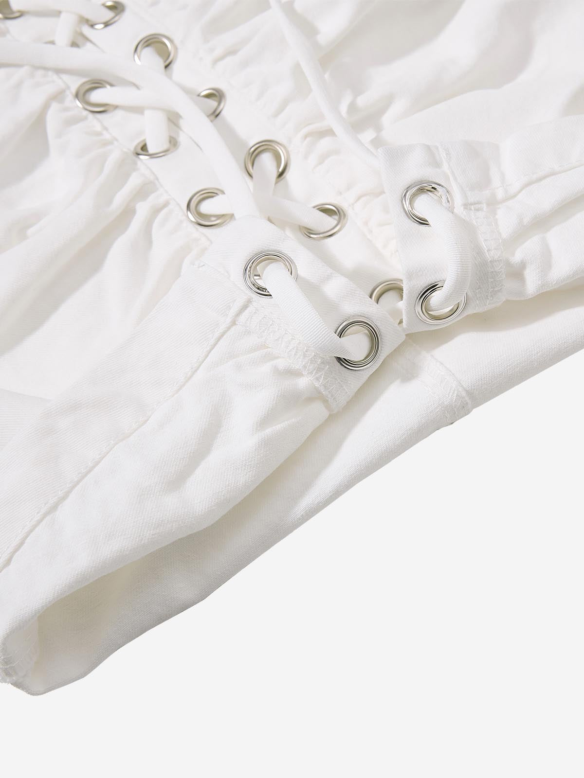 Y2K Lace Up Ruched Wide Leg Cargo Shorts