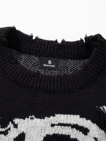 Skull Pattern Knit Sweater - Trendy and Cozy for Casual Wear 