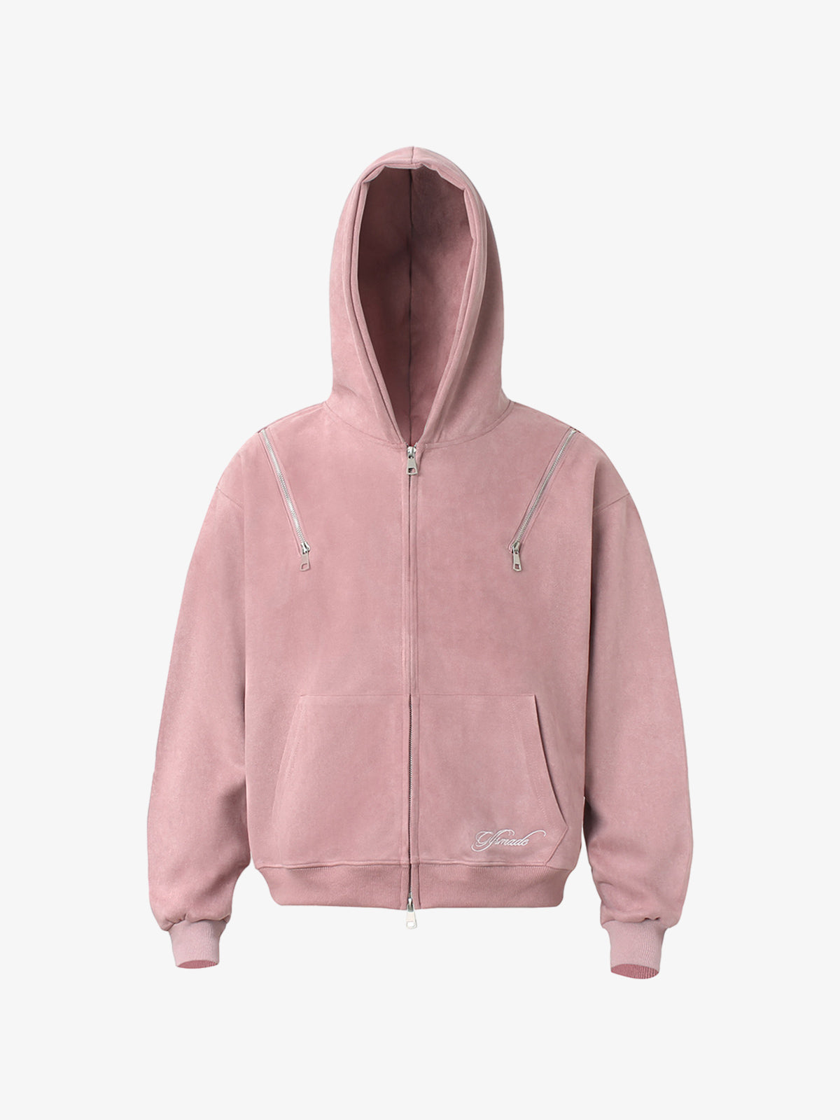 Suede Double-Ended Zippered Cropped Hooded Jacket 