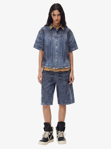 Camo-Trimmed Pleated Denim Utility Set 