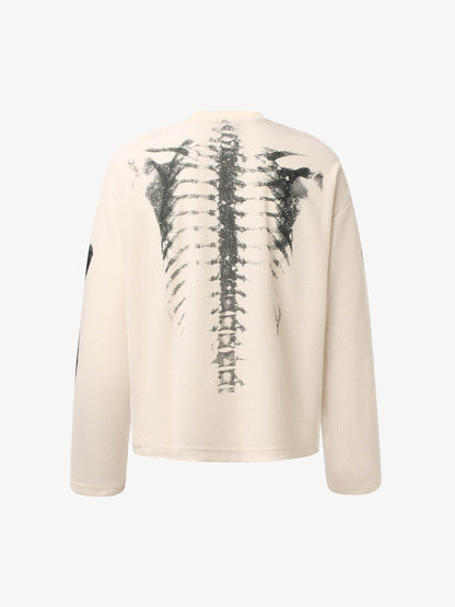 Skeleton Graphic Waffle Sweatshirt – Spooky Halloween Vibes - 2495 