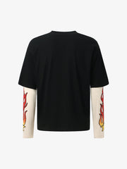 Gradient Letter Print Patchwork Faux Two-Piece Long-Sleeved T-Shirt 