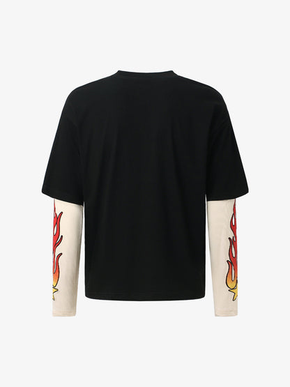 Gradient Letter Print Patchwork Faux Two-Piece Long-Sleeved T-Shirt 