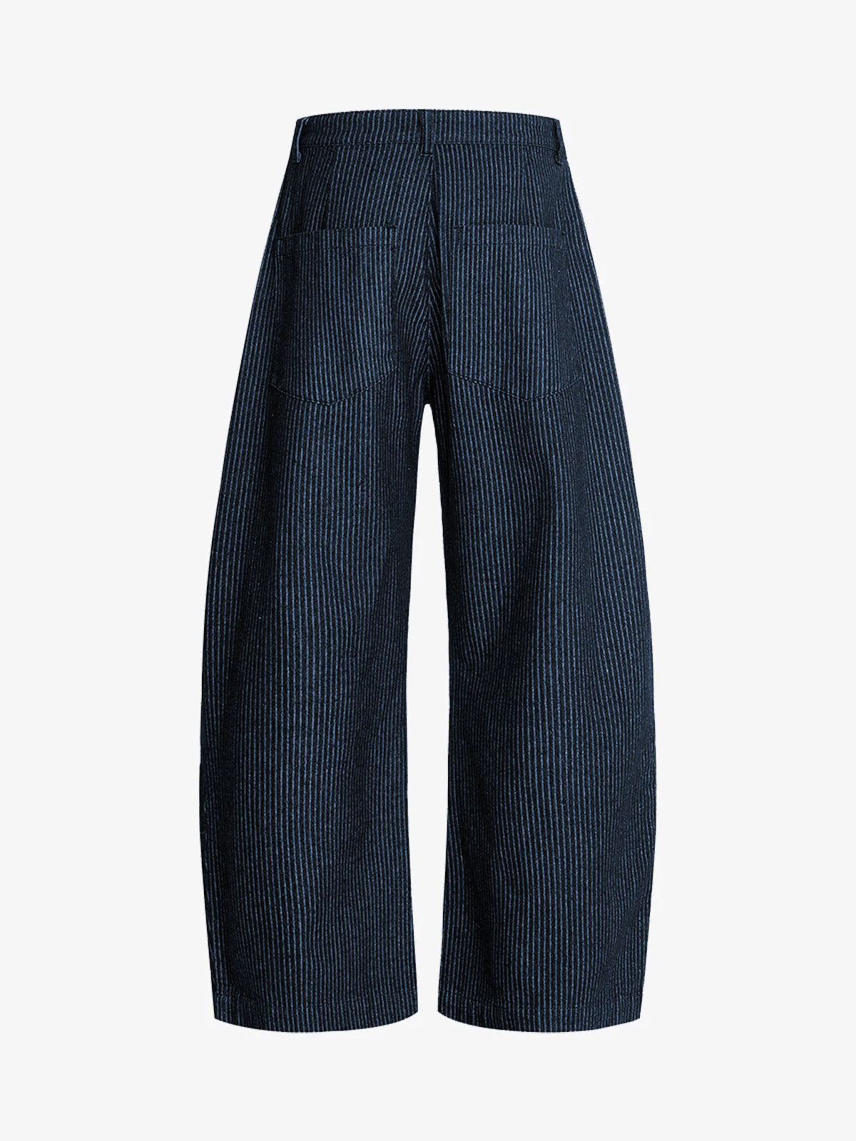 Vintage Pinstripe Pleated Wide-Leg Barrel Pants; Dark Blue / S, Dark Blue / M, Dark Blue / L, Dark Blue / XL, Dark Blue / 2XL