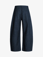 Vintage Pinstripe Pleated Wide-Leg Barrel Pants; Dark Blue / S, Dark Blue / M, Dark Blue / L, Dark Blue / XL, Dark Blue / 2XL