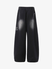French Terry Distressed Gradient Drawstring Wide Leg Pants 