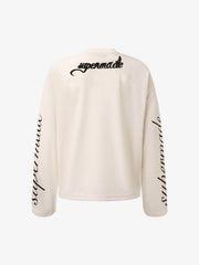 Retro Letter Print Waffle Simplicity Long-Sleeved T-Shirt - 2637 