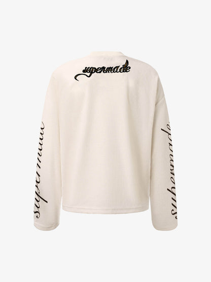 Retro Letter Print Waffle Simplicity Long-Sleeved T-Shirt 