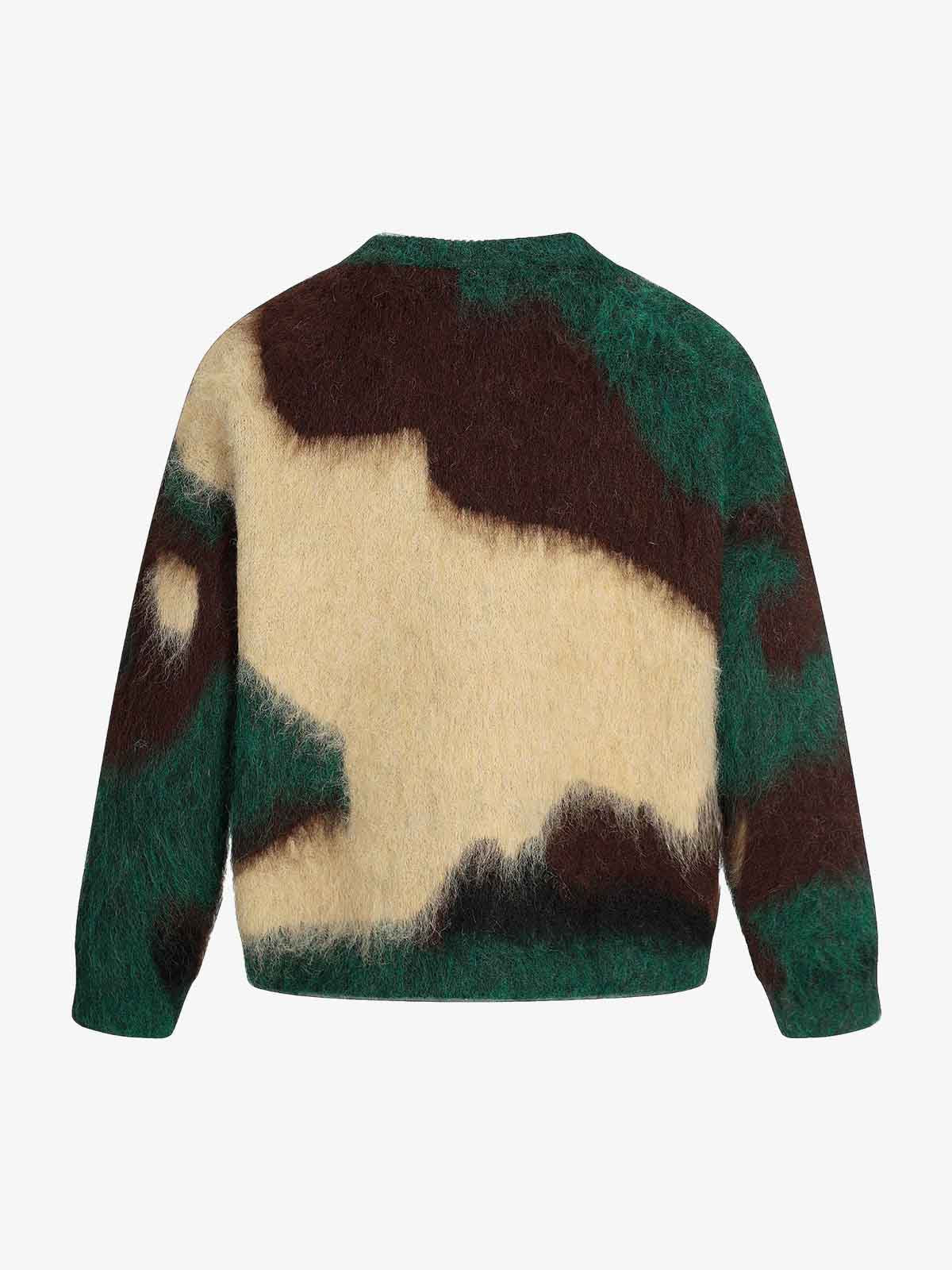Embroidered Camouflage Shaggy Knitted Sweater 