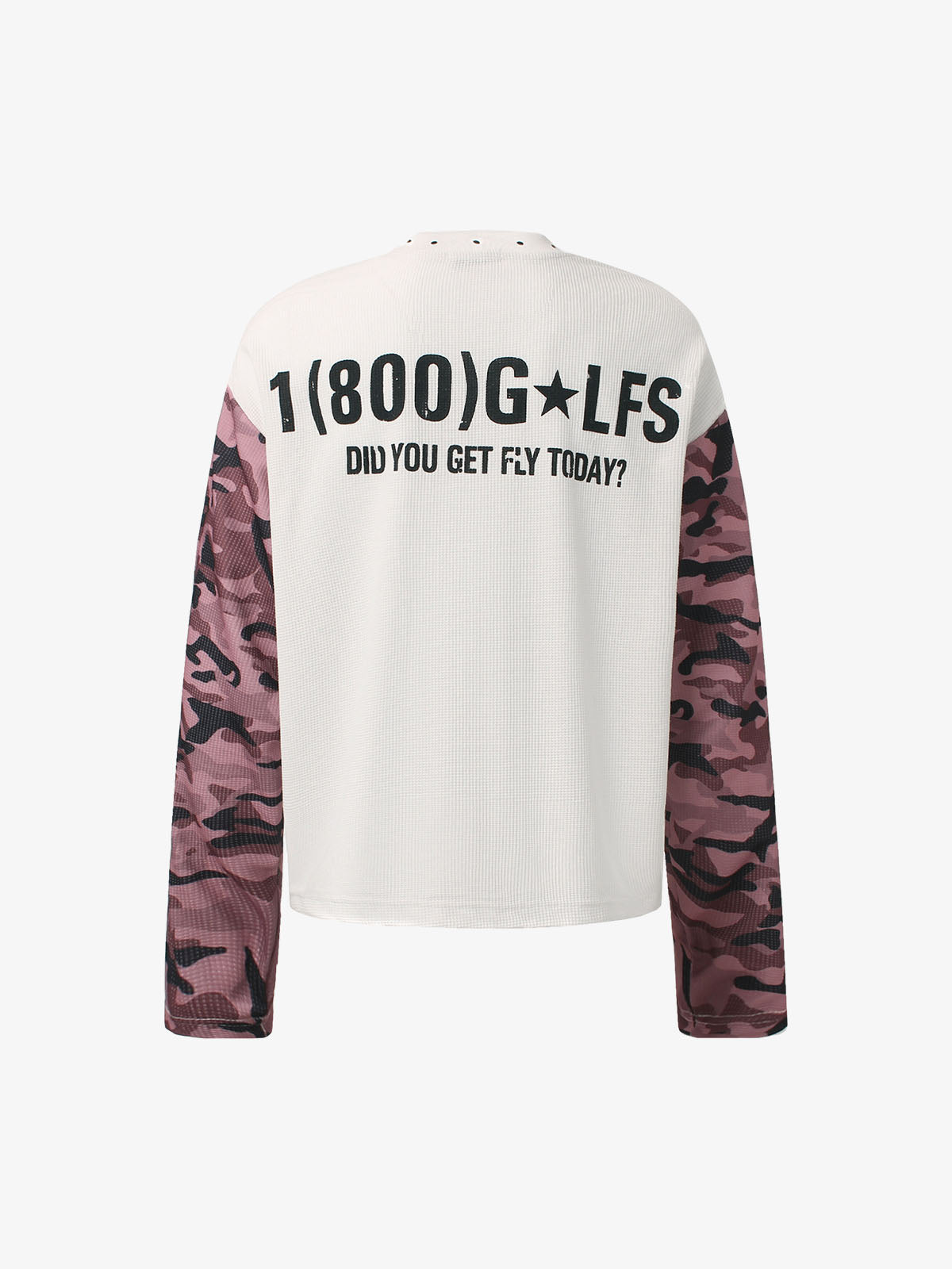 Camouflage Patchwork Letter Print Waffle Long-Sleeved T-Shirt 