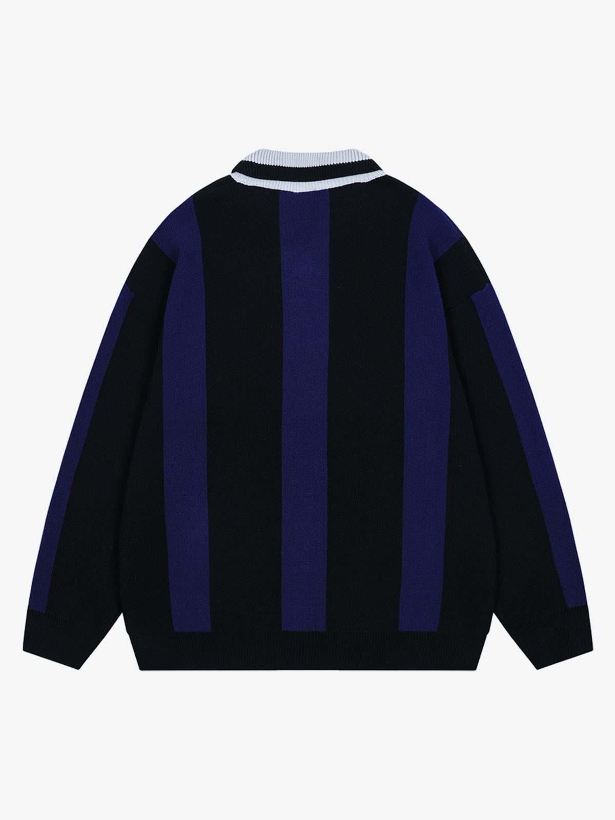 Vertical Striped Colorblock Lapel Sweater 