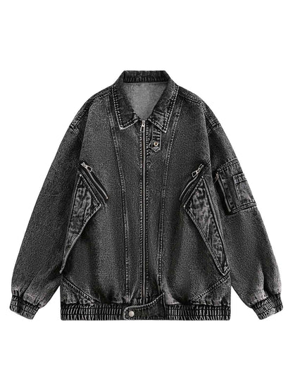 Deconstructed Stand Collar Denim Jacket 