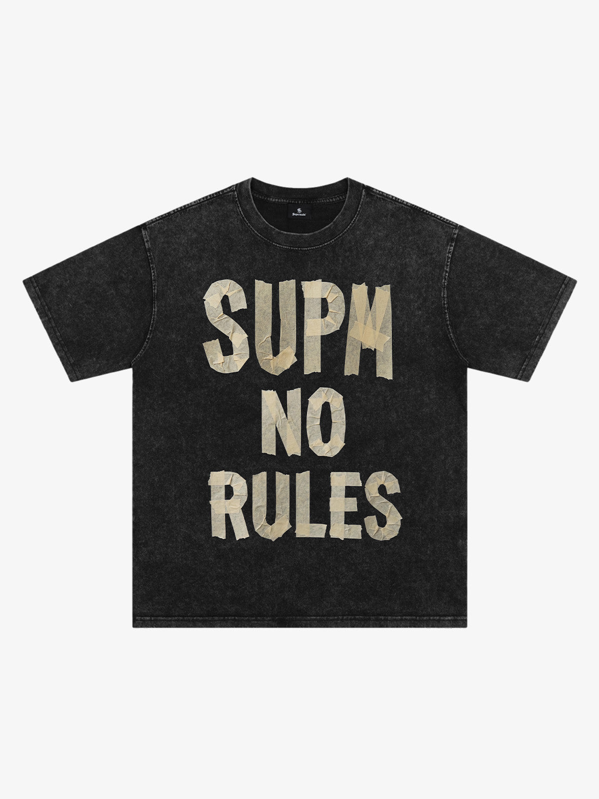 Washed Tape Collage “No Rules” T-Shirt 