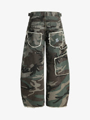 Retro Double Waist Camouflage Barrel Pants - 2555 
