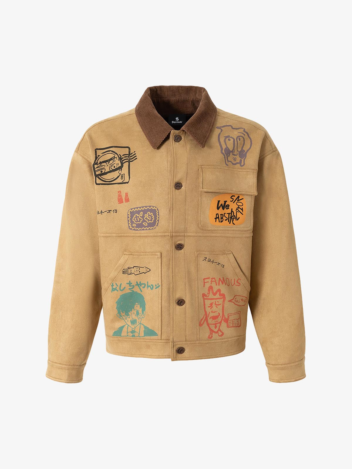Suede Retro Graffiti Multi-Pocket Workwear Jacket 