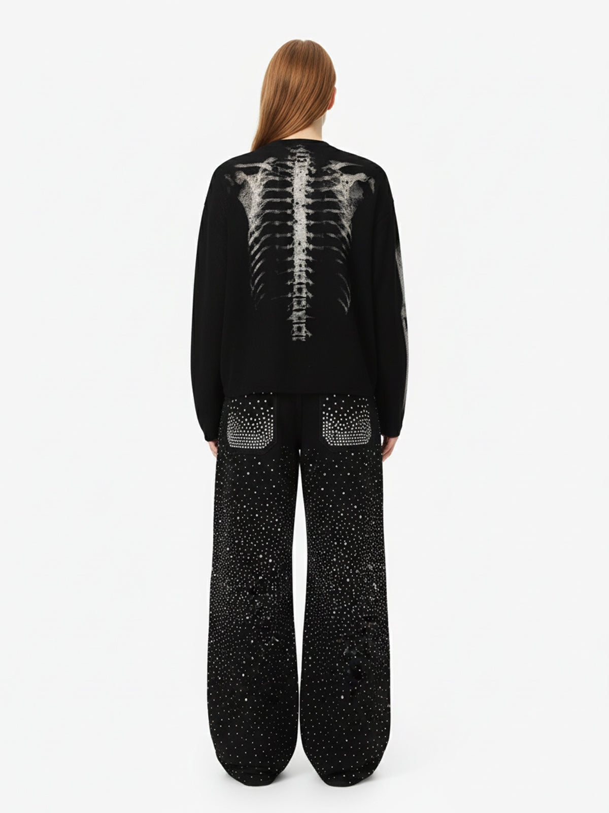 Skeleton Graphic Waffle Sweatshirt – Spooky Halloween Vibes - 2495 