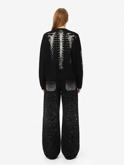 Skeleton Graphic Waffle Sweatshirt – Spooky Halloween Vibes - 2495 