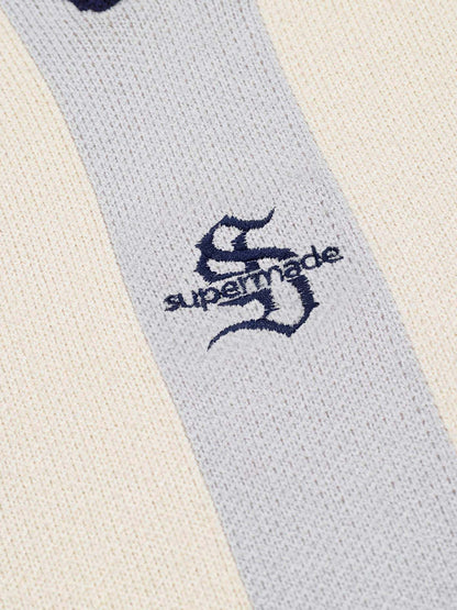 Vertical Striped Colorblock Lapel Sweater 