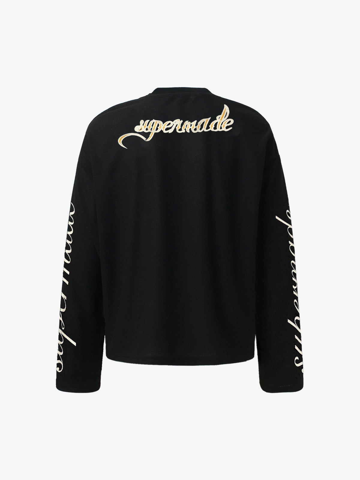 Retro Letter Print Waffle Simplicity Long-Sleeved T-Shirt 