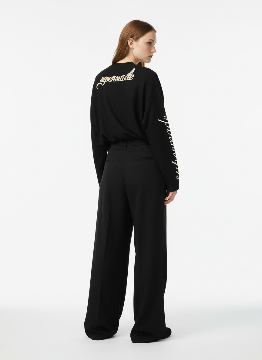 Retro Letter Print Waffle Simplicity Long-Sleeved T-Shirt 