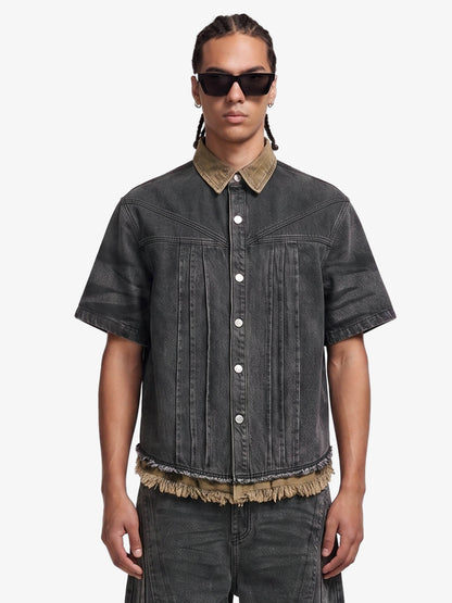 Camo-Trimmed Pleated Denim Utility Set 