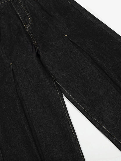 The Supermade Cotton Blend Washed Pleated Wide-leg Jeans With A Scorpion Logo Faux Embroidered Print Design. 