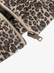 Street-style Retro Leopard Print Washed Button Denim Jacket
