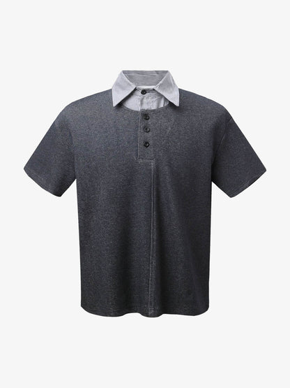 Retro Deconstructed Patchwork Striped Lapel T-shirt 